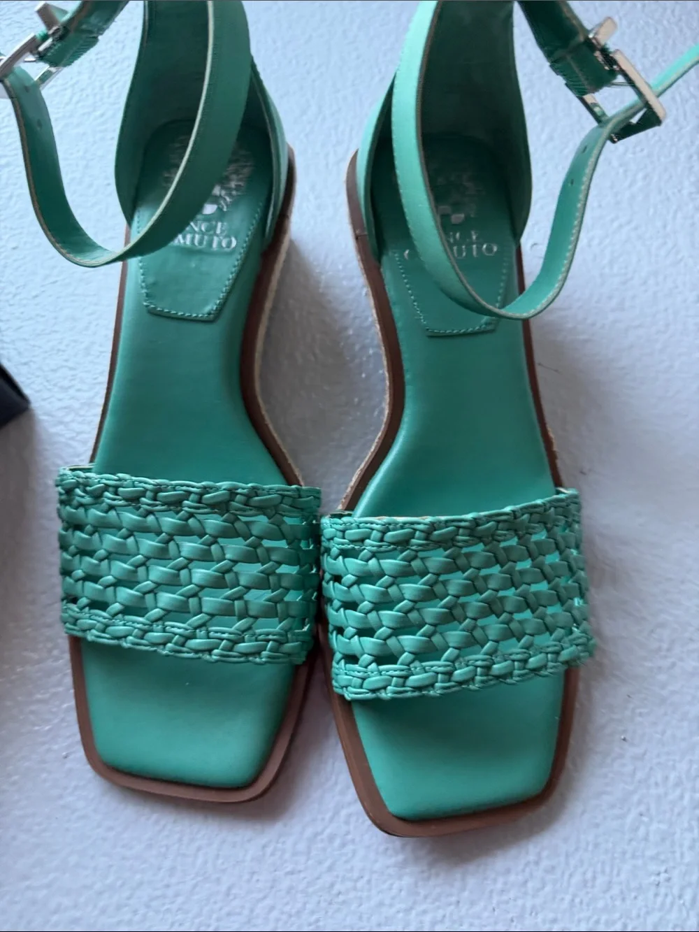 Vince Camuto Teal Woven Ankle-Strap Wedge Sandals